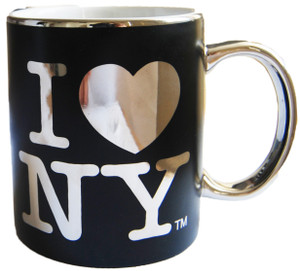 11oz Black Silver ILNY tm Cup with White Logo and Handle, White Interior 11oz Black Silver ILNY tm Cup with White Logo and Handle, White Interior