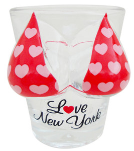 Clear Red Bikini Shotglass with Pink Hearts/Love New York Design