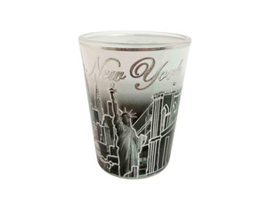Sleek Silver Skyline Shotglass with B&W Design Sleek Silver Skyline Shotglass with B&W Design