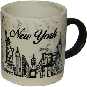 NY Skyline Mini Cup with White Marble Design and Black Handle NY Skyline Mini Cup with White Marble Design and Black Handle