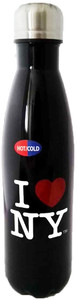 Black I Heart New York water bottle featuring the famous I love NY logo. The writing is in white and the heart is in red. Black I Heart New York water bottle featuring the famous I love NY logo. The writing is in white and the heart is in red.