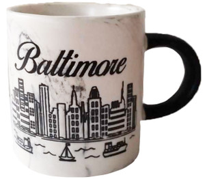 Baltimore Mini Cup Marble with Black Skyline & Black Handle Baltimore Mini Cup Marble with Black Skyline & Black Handle