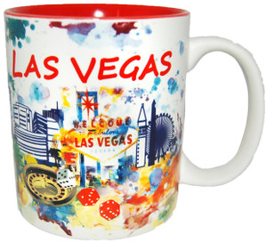 Las Vegas 12oz Watercolor White Cup with Red Interior Las Vegas 12oz Watercolor White Cup with Red Interior