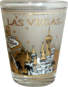 Las Vegas Black Shot Glass with Gold Skyline Detail Las Vegas Black Shot Glass with Gold Skyline Detail