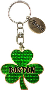 Boston Sparkling Shamrock Keychain in Green with Magical Glitter and Tag Boston Sparkling Shamrock Keychain in Green with Magical Glitter and Tag
