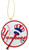 Yankees Christmas Ornament. This Ornament is in the shape of a baseball with Yankees written on it in red, and a baseball bat with a hat on it