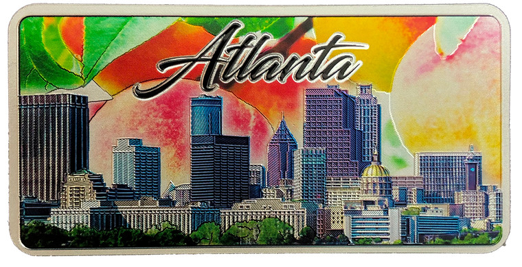 Peach Skyline Atlanta Foil Magnet License Plate