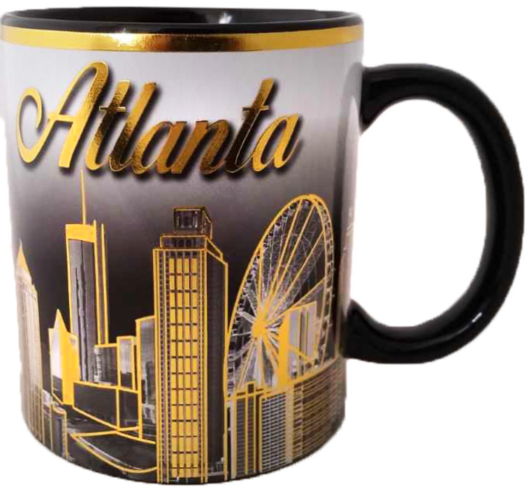 Atlanta 11oz Cup with Skyline Black Handle  Elegant Black and Gold Design