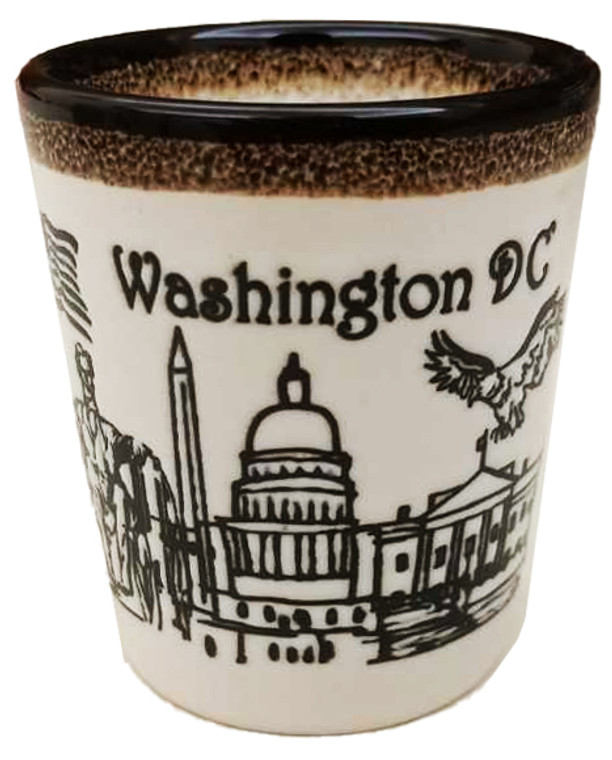 Washington DC Mini Ceramic Cup - Brown Drip on White