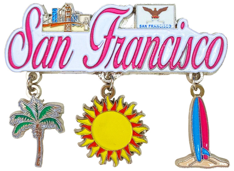 San Francisco Dangle Magnet Set with Palm, Sun, and Surf Board Charms