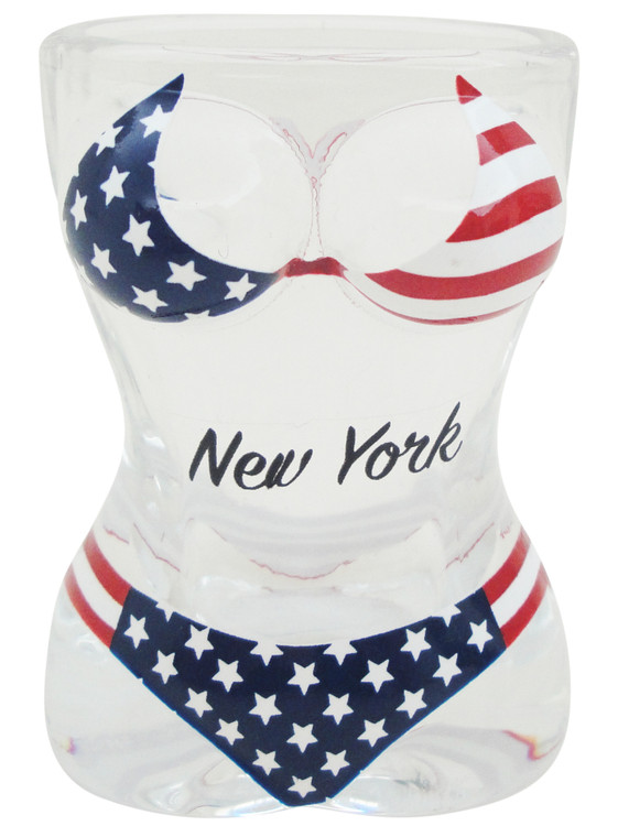 Tall Clear USA Flag Shotglass with Bikini Design