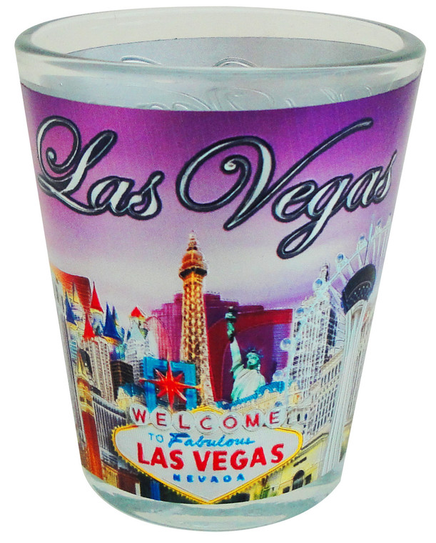 Las Vegas Foil Shot Glass Purple Skyline