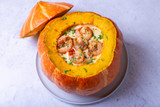 Celebrate Halloween with a Cheesy Shrimp Stuffed Pumpkin!