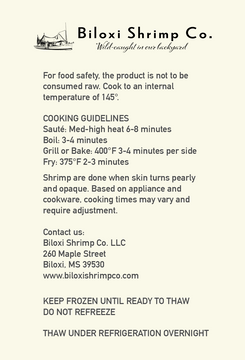 Cooking guidelines for Biloxi shrimp.