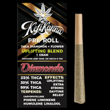 A Diamonds Pre Roll THCa Sativa - Uplifting Kefi Blendz - in a RAW cone, as well as the terpene profile of this blended sativa joint.