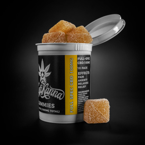 Full Spectrum CBD Gummies open bottle with gummies displayed