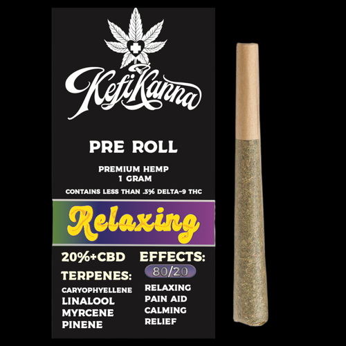 A 1g CBD Preroll - Relaxing Indica Kefi Blendz and it's terpene profile, from Kefi Kanna Dispensary, as seen at kefikanna.com
