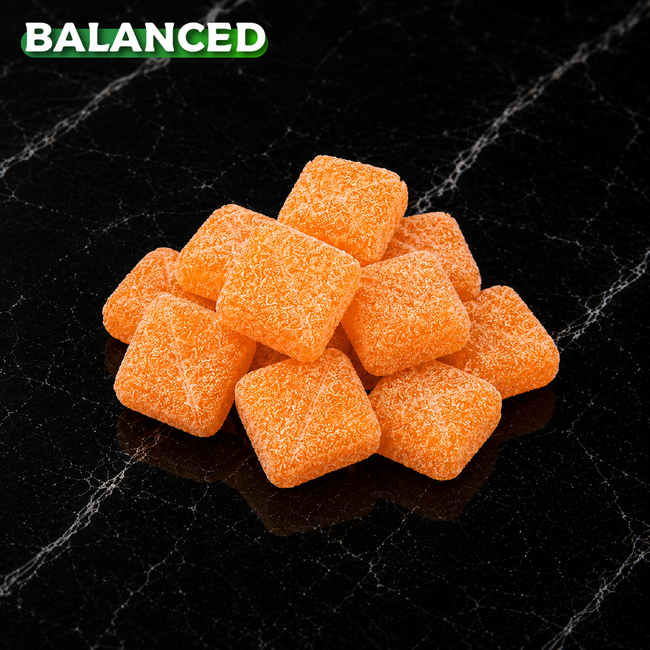 RELIEF Wellness Full Spectrum CBD Gummies by Kefi Kanna featuring approximately 100 mg of Full Spectrum CBD and 123 mg total cannabinoids per orange gummy.