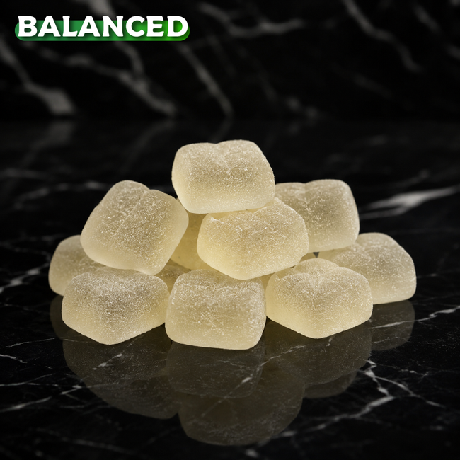 EASE Balanced THC + Full Spectrum CBD Gummies by Kefi Kanna featuring a 1:1 cannabinoid ratio with laboratory-tested potency.
