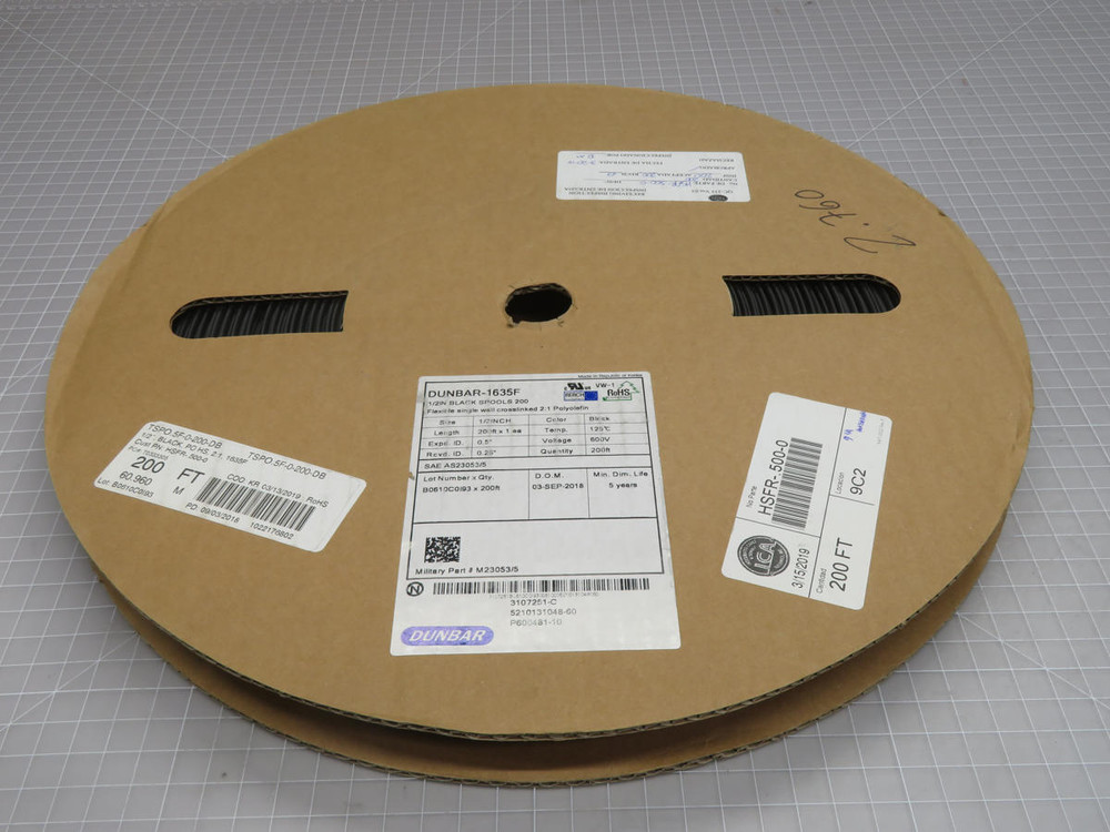 Lot of 200 FT Dunbar  TSPO.5F-0-200-DB  Heat Shrink Tubing  For Sale