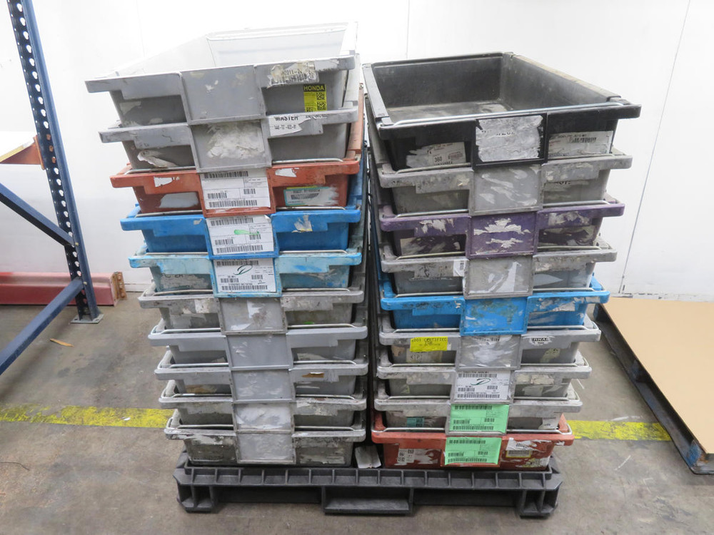 LOT OF 19 INDUSTRIAL STORAGE BIN TRAYS 40X20X8 MIXED COLOR T206359