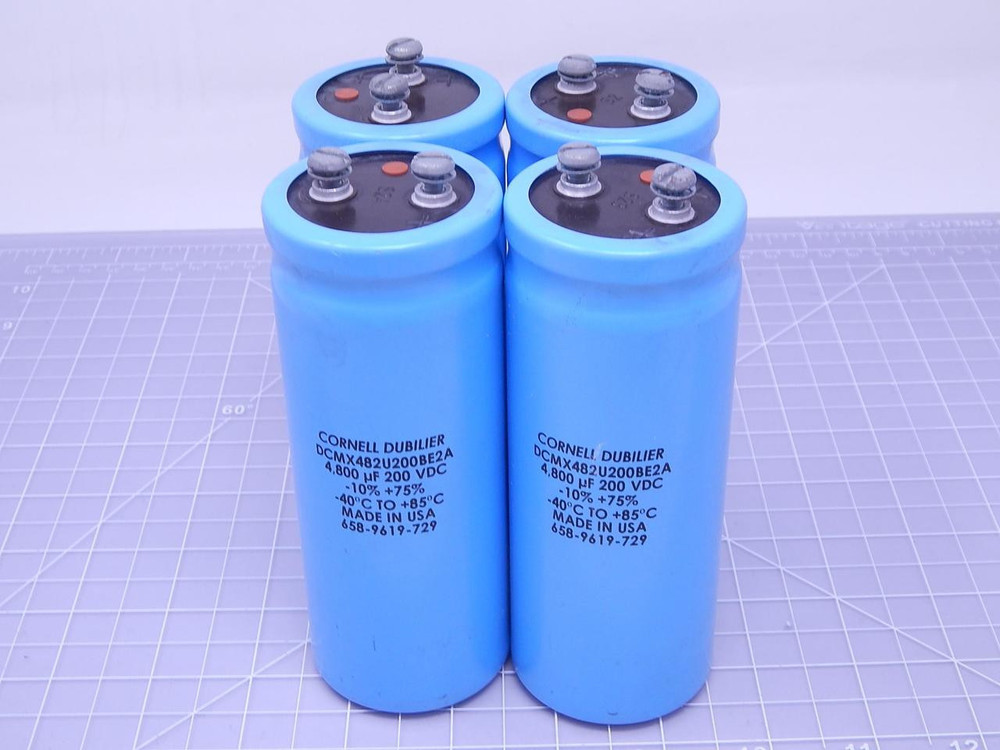 Lot of 4 Cornell Dubilier DCMX482U00BE2A Capacitors 4800 uF 200 VDC -10 % to +75 % -40 ºC to +85 ºC T119354 For Sale