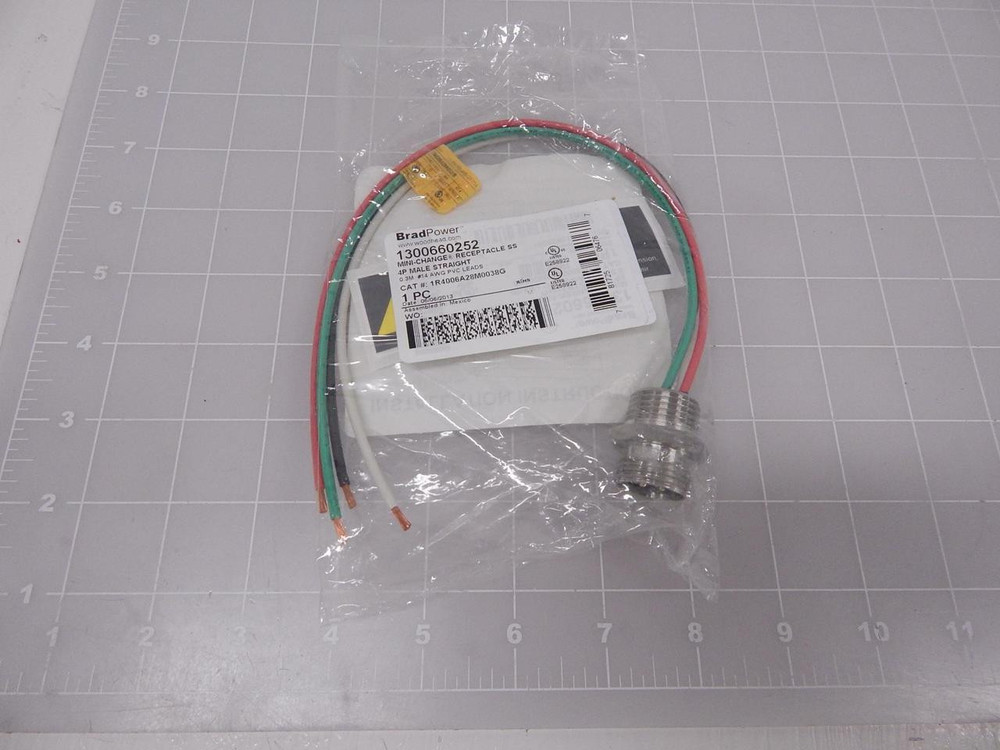 BradPower, Woodhead 1300660252, 1R4006A28M0038G Mini-Change Receptacle SS, PVC Cable, 4 P, 14 AWG T91069 For Sale