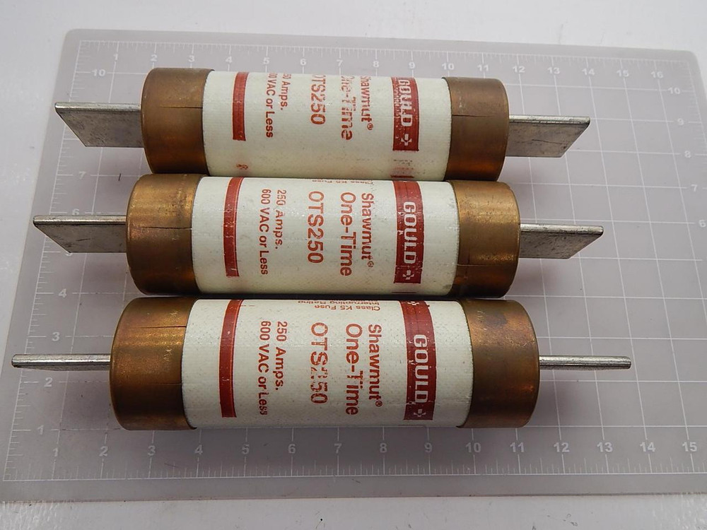Lot of 3 Gould OTS250 Shawmut One-Time Fuses T89321 For Sale