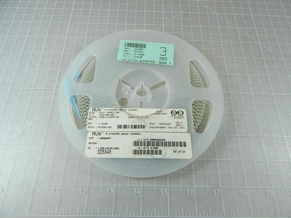 Lot of 2000 Kyocera 12061C104MAT2A Multilayer Ceramic Capacitors MLCC - SMD/SMT 100V .1uF X7R 1206 20% Tol T95060 For Sale
