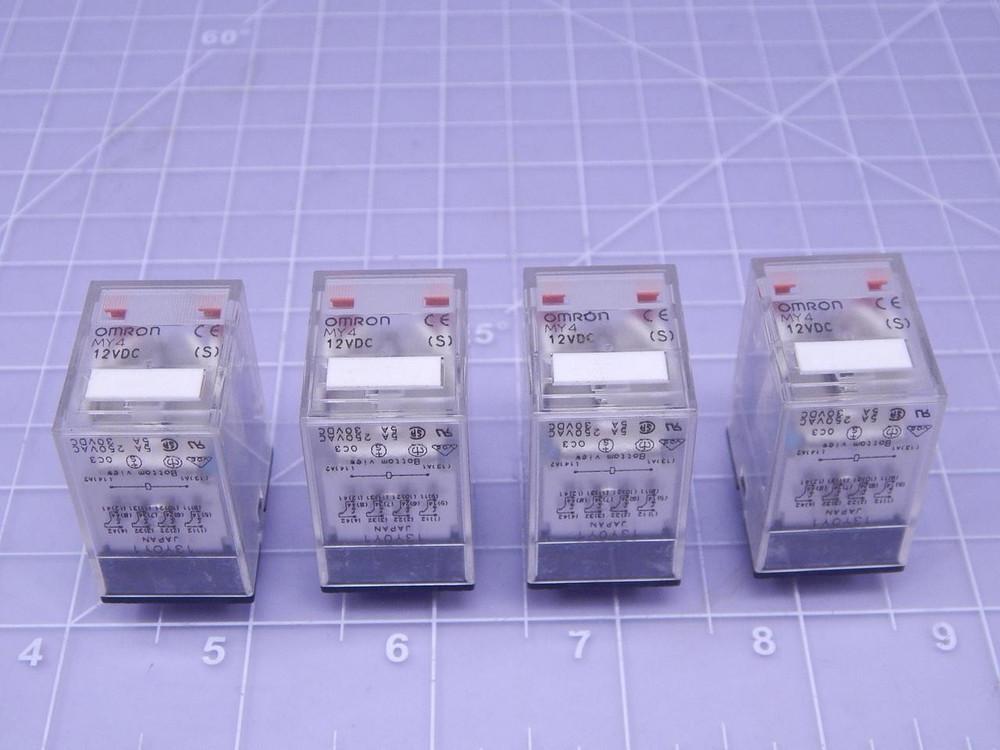 Lot of 4 Omron MY4 Relays 12 VDC T123487 For Sale