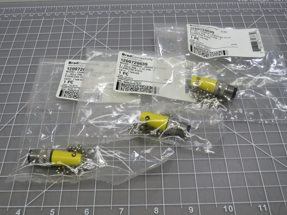 Lot of 3 Woodhead 1200720639 71491SS Micro Change Shorting Plug, 4-Pole Pin 1 to Pin 2, Stainless Steel For Sale