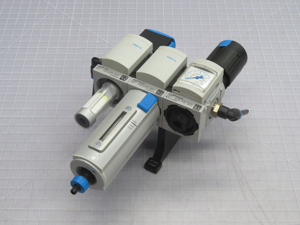 USED FESTO MS4-LF-1/4-C-U-V MS4-LRB-1/4-D7-AS MS-SERIES PNEUMATIC SERVICE UNIT COMBINATION T269085 FOR SALE
