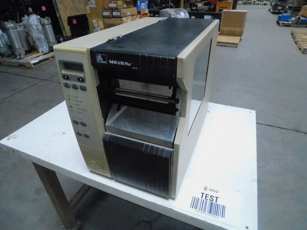 USED ZEBRA 140XIIII PLUS INDUSTRIAL THERMAL TRANSFER BARCODE PRINTER. M7668 FOR SALE