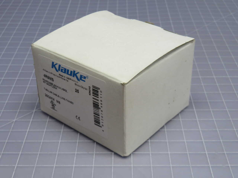 NIB LOT OF 25 KLAUKE 4R8MS TIN-PLATED CRIMP RING CABLE LUG WITH INSPECTION HOLE, M8 STUD, 25MM² COPPER FOR SALE