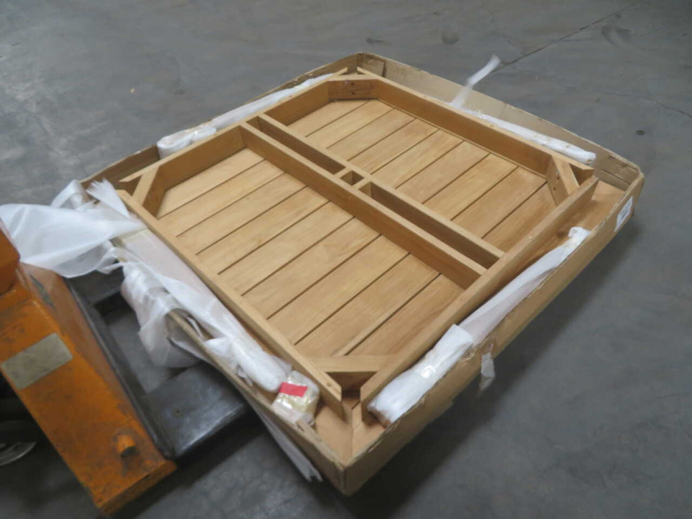 USED NATURAL TEAK WOOD TABLE 44 IN FOR SALE