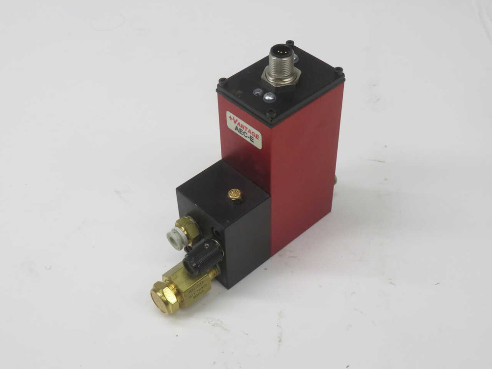 USED AEC 24V-V-3.5-1.2/0.7-ADJ/27 COMPACT ELECTRO-PNEUMATIC CONTROL/ACTUATOR BLOCK WITH M12 CONNECTOR AND PUSH-TO-CONNECT PNEUMATIC FITTING, USED CONDITION FOR SALE