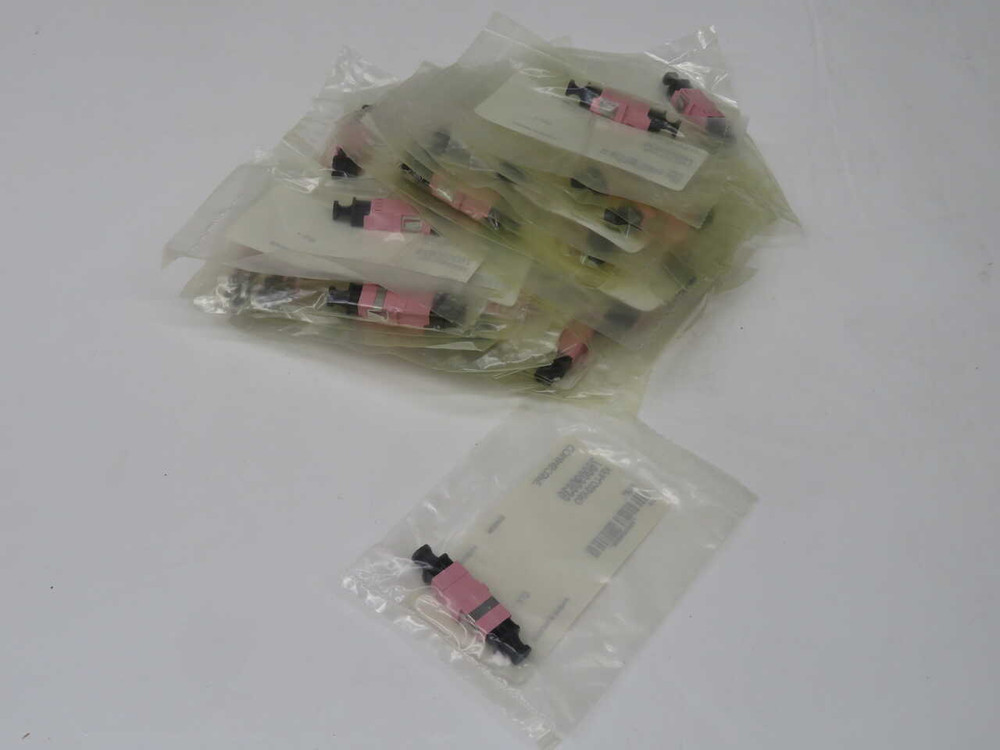 NOB LOT OF 25 COMMSCOPE 760090639 FIBER OPTIC ADAPTER, LC DUPLEX, KEYED, ROSE/VIOLET, SINGLE-MODE AND MULTIMODE COMPATIBLE FOR SALE