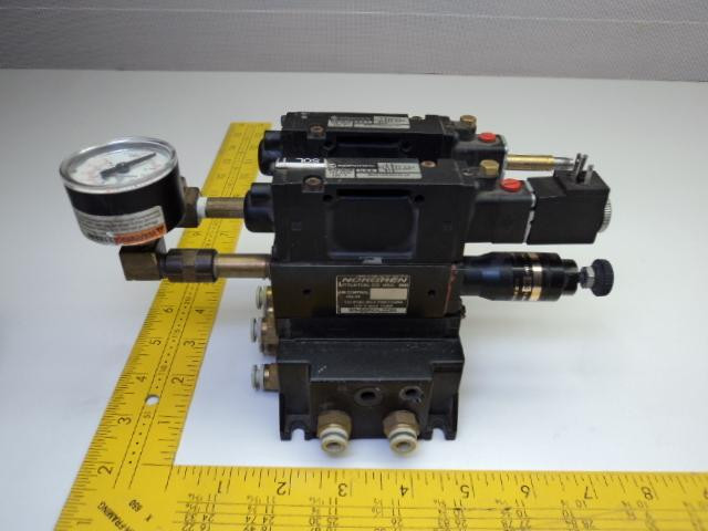 LOT OF 2 NORGREN RMH00RKXLGC0A (MH01GDA34ALJK) VALVE SOLENOID WITH AIR CONTROL VALVE T14664