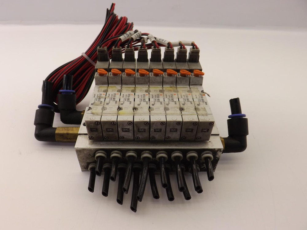 LOT OF 8 SMC SY3140-5M0ZE SOLENOID VALVE ASSEMBLY W/ MANIFOLD T39466