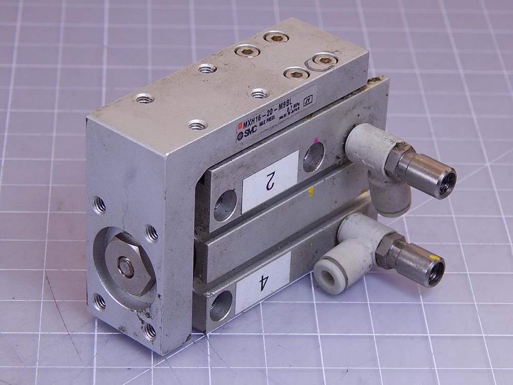 Lot of 2 SMC MXH16-20-M9BL Pneumatic Slide Table Cylinder T95256 For Sale