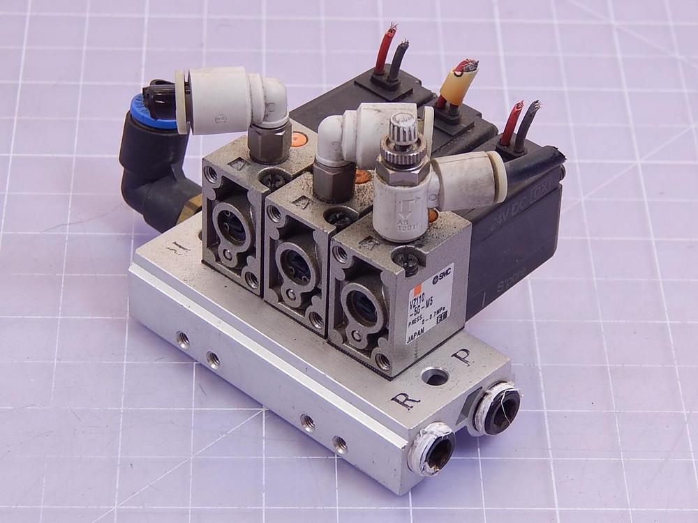 Lot of 3 SMC VZ110-5G-M5 Solenoid Valves w/ Manifold T97896 For Sale