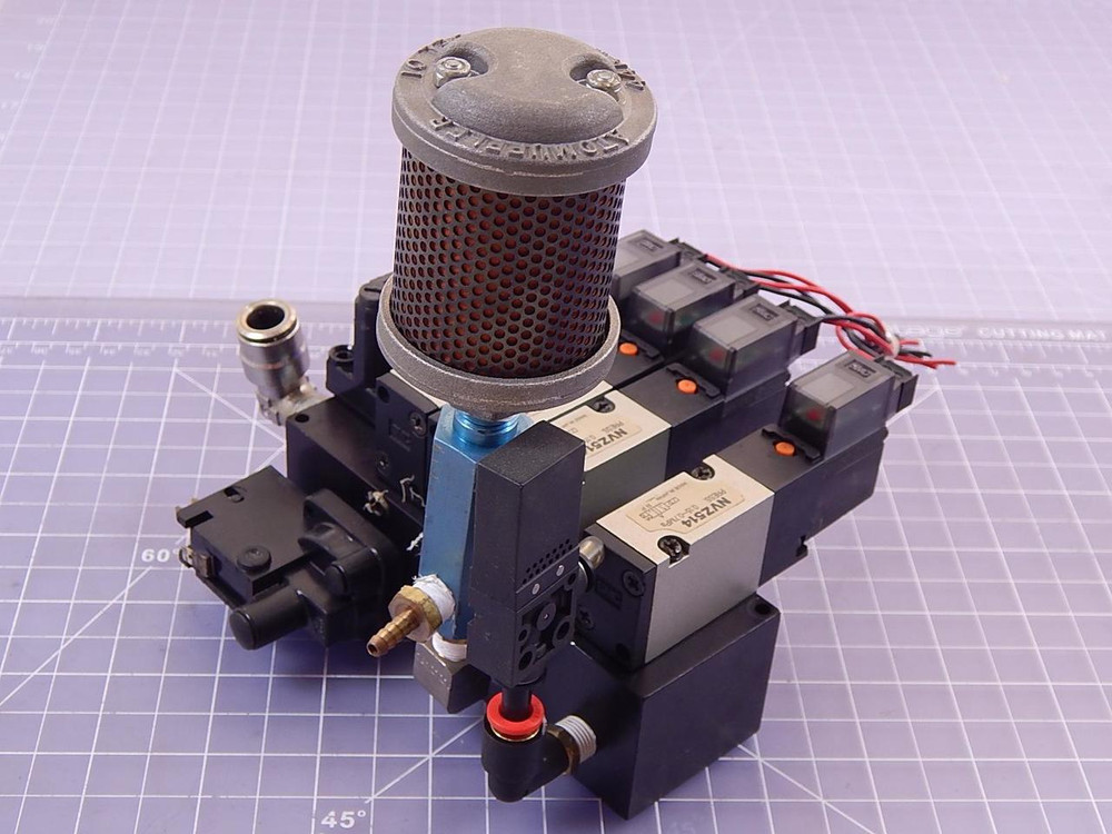 Lot of 4 SMC NVZ514 Solenoid Valves w/ Manifold Assembly T99606 For Sale