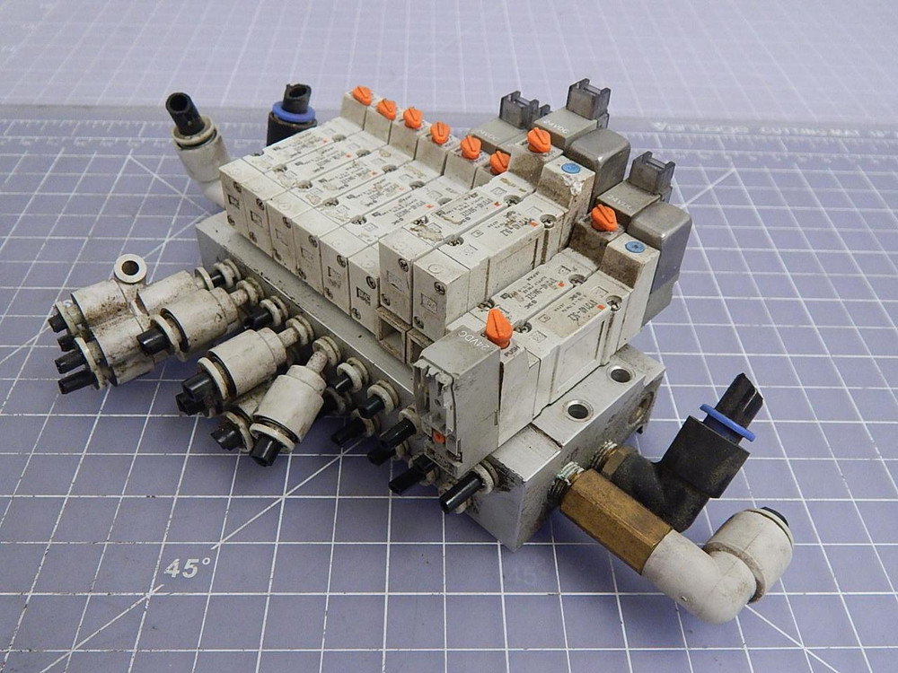 Lot of 10 SMC SY3140-5MOZE Solenoid Valves w/ Manifold T101091 For Sale