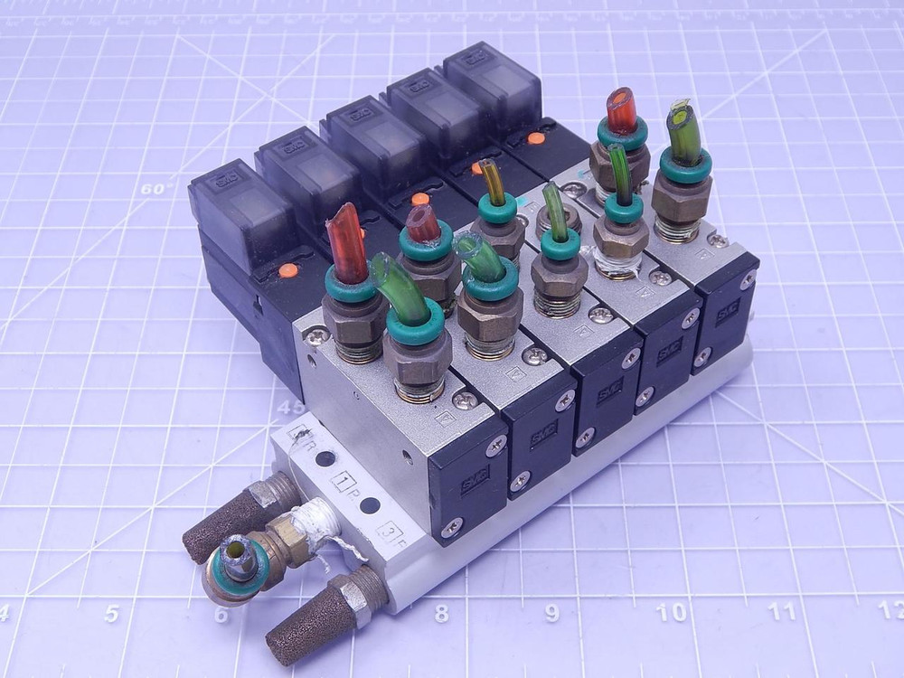 Lot of 5 SMC VZ5120-3MZ-01 Solenoid Valves w/ Manifold T115325 For Sale