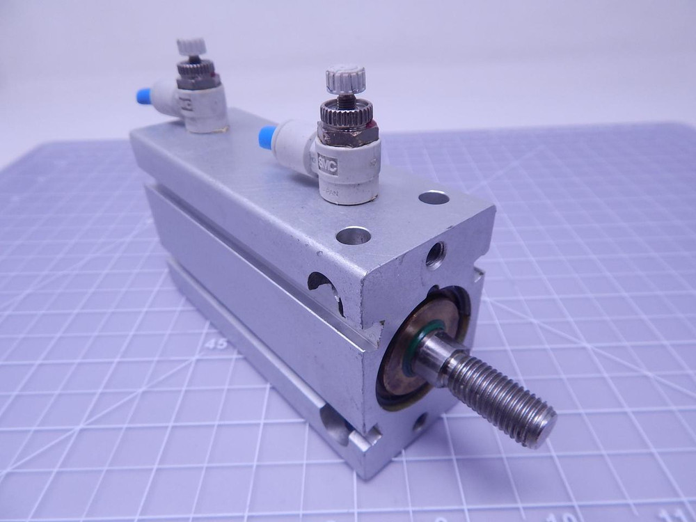 Festo DMM-32-50-P-A Pneumatic Cylinder w/ (2) SMC AS 2201F Valves T116554 For Sale