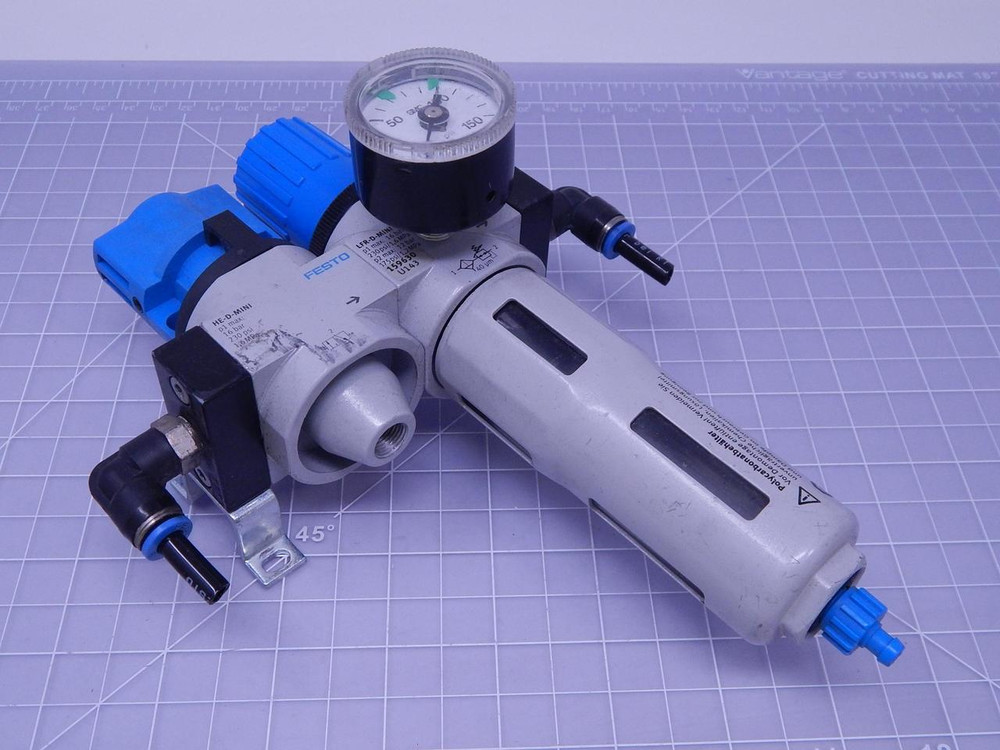 Festo HE-D-MINI Manual Off/On Valve w/ Pneumatic Filter Regulator LFR-D-MINI T121514 For Sale