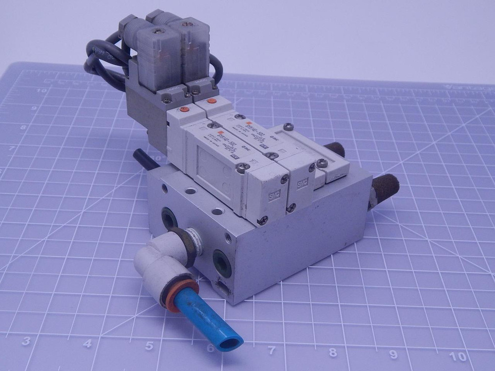 Lot of 2 SMC SY5140-5DZ Solenoid Valves w/ Manifold T129271 For Sale