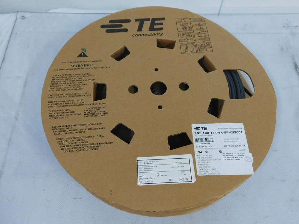Lot of 80 Ft TE Connectivity RNF-100-1/4-BK-SP-CS5004    1/4 In Black Heat Shrink Tubing For Sale