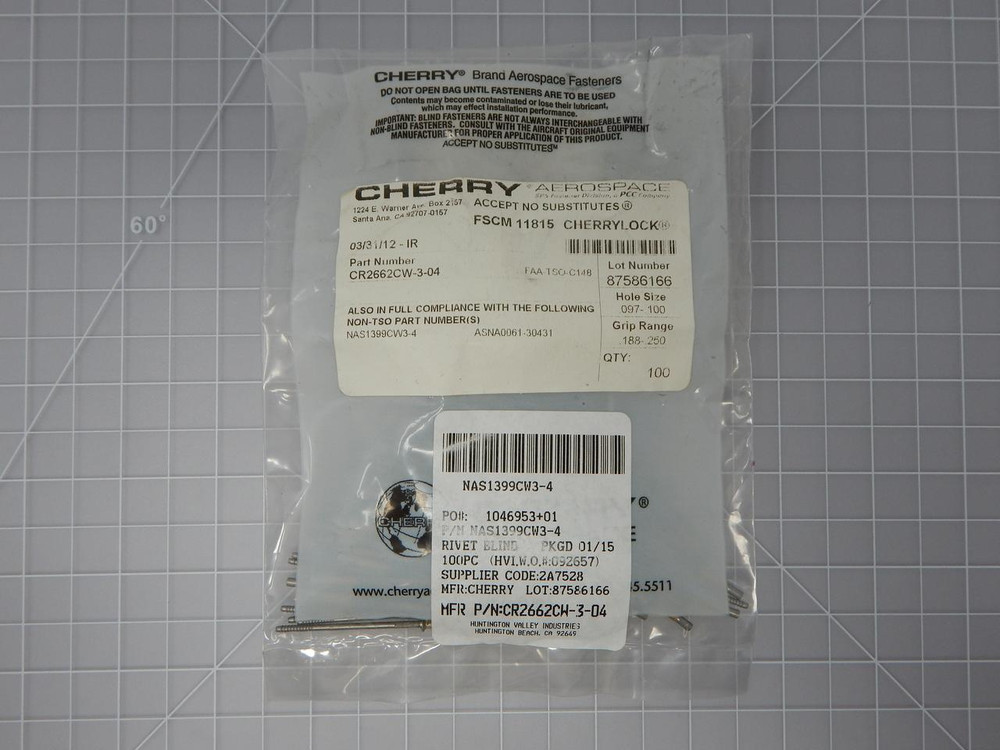 Lot of 100 Cherry NAS1399CW3-4   5320-01-558-8850  Blind Rivet For Sale