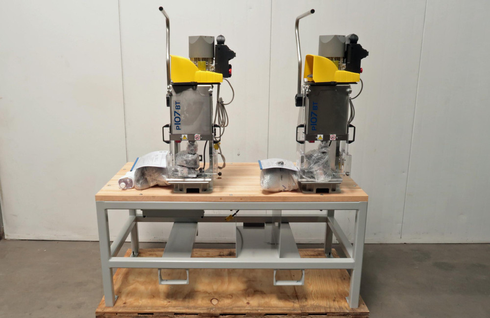 Lot of 2 MECAL P107C MRS5158-JD Benctop Crimping Presses on Table For Sale